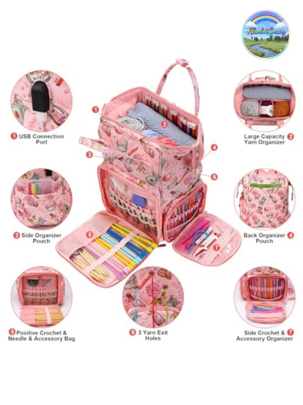 Knitting Bag Backpack Large Capacity Crochet Supply Organizer Tote Storage
